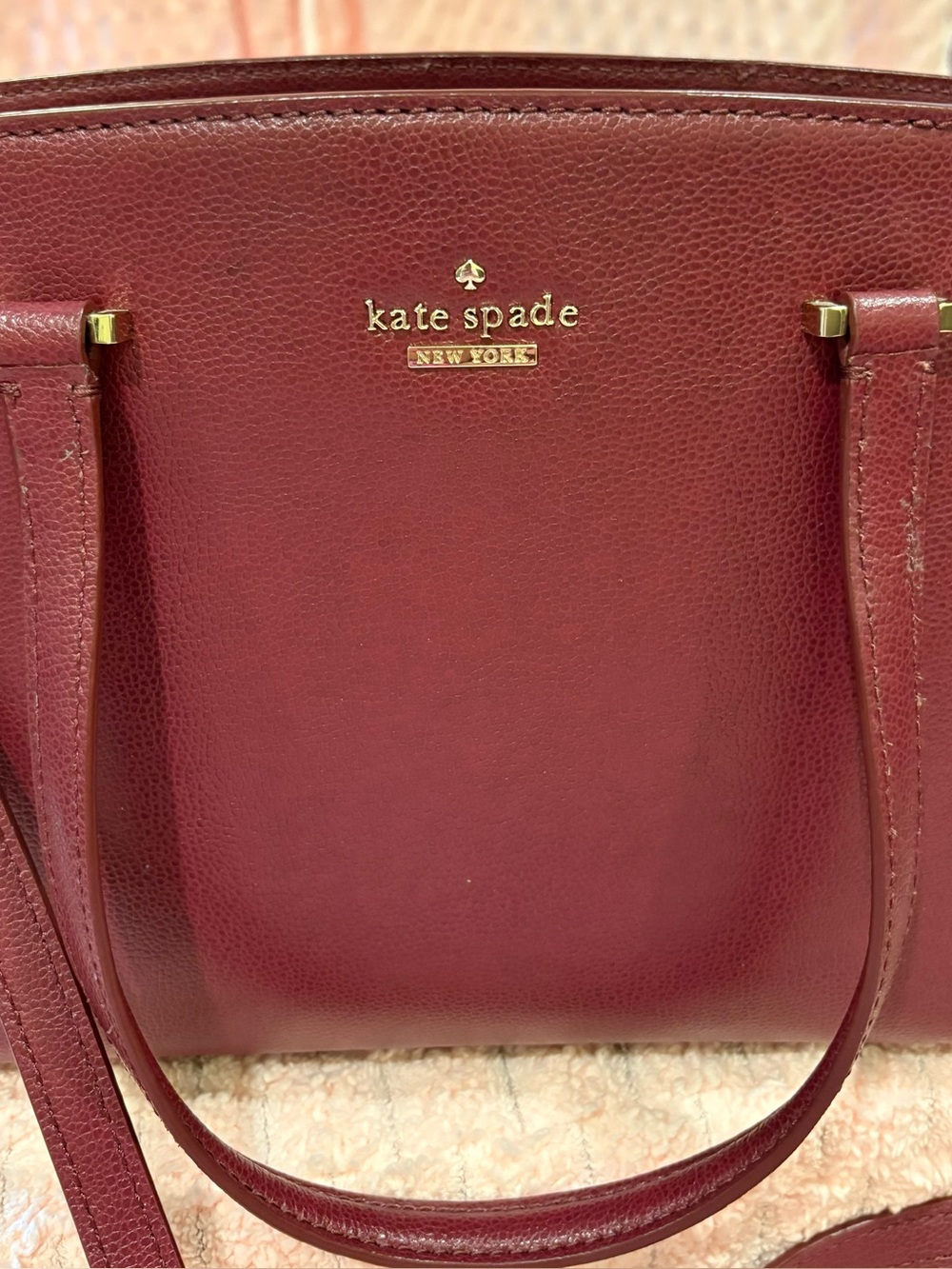 kate spade Burgundy Leather Shoulder Bag with Gold Logo
